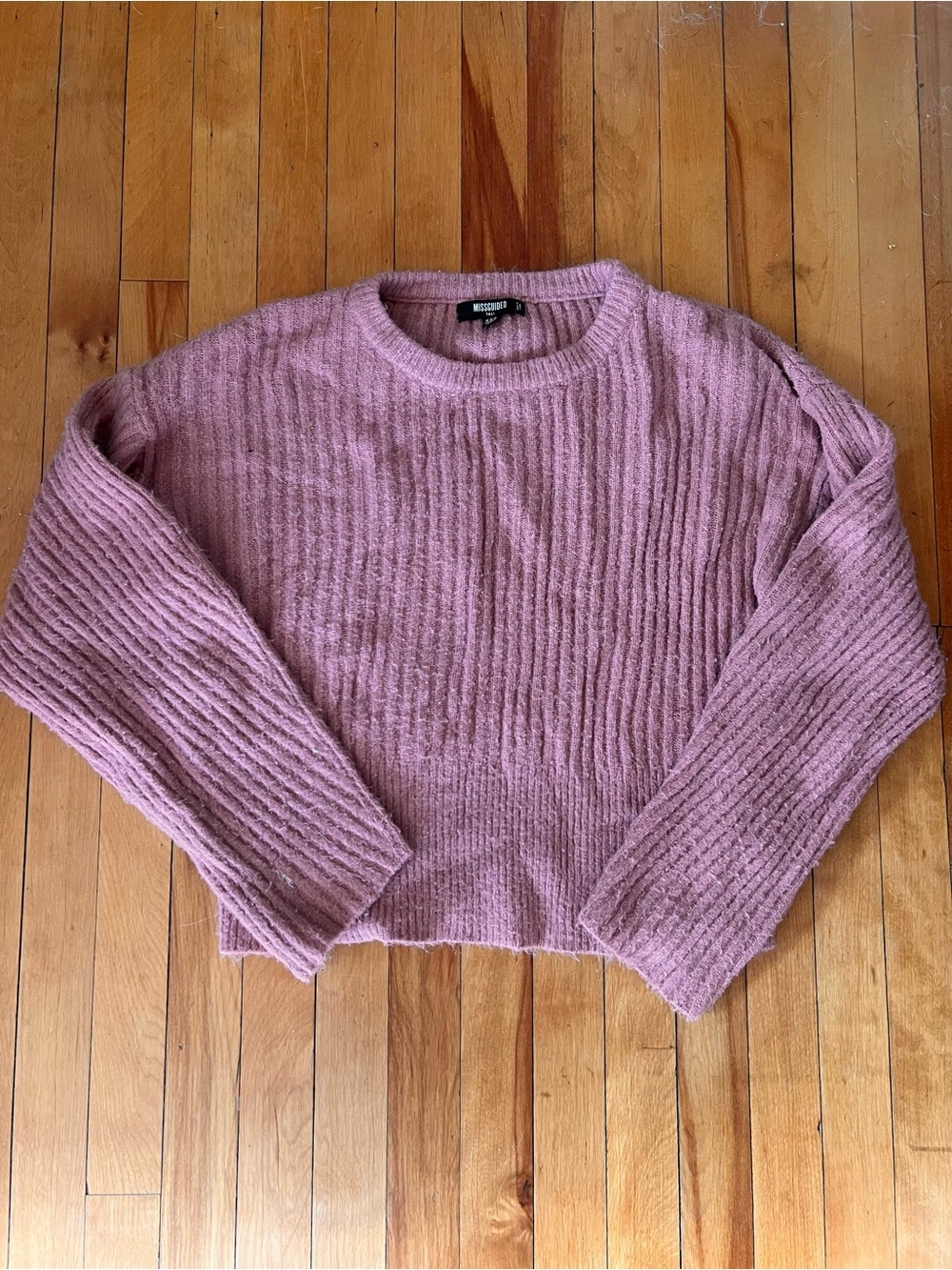 Missguided Ribbed Crewneck Sweater in Mauve Pink